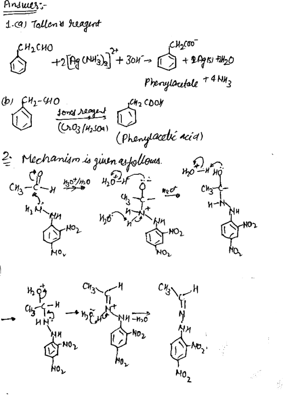 Answers 1.caj Tollend reagent си, сид +2 [Ag Cha),] + 304> ☺ +267183 FIZO Phenylactole +4143 (6) FH₂-40 Oh, coo) ☺ Jones segl