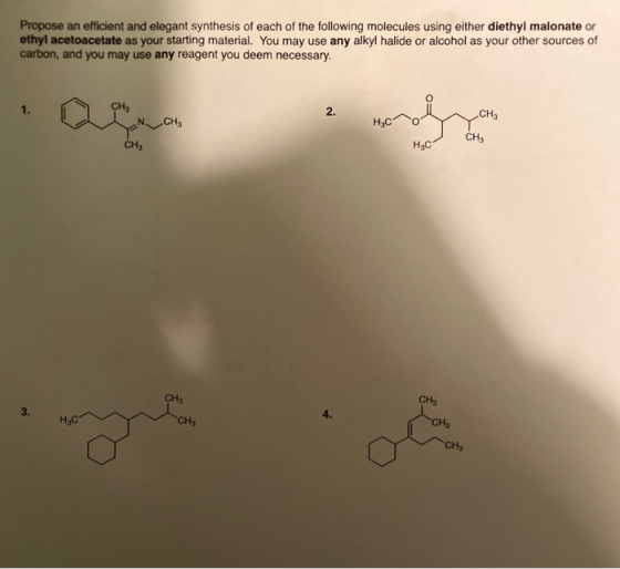 Propose an efficient and elegant synthesis of each of the following molecules using either diethyl malonate or ethyl acetoace