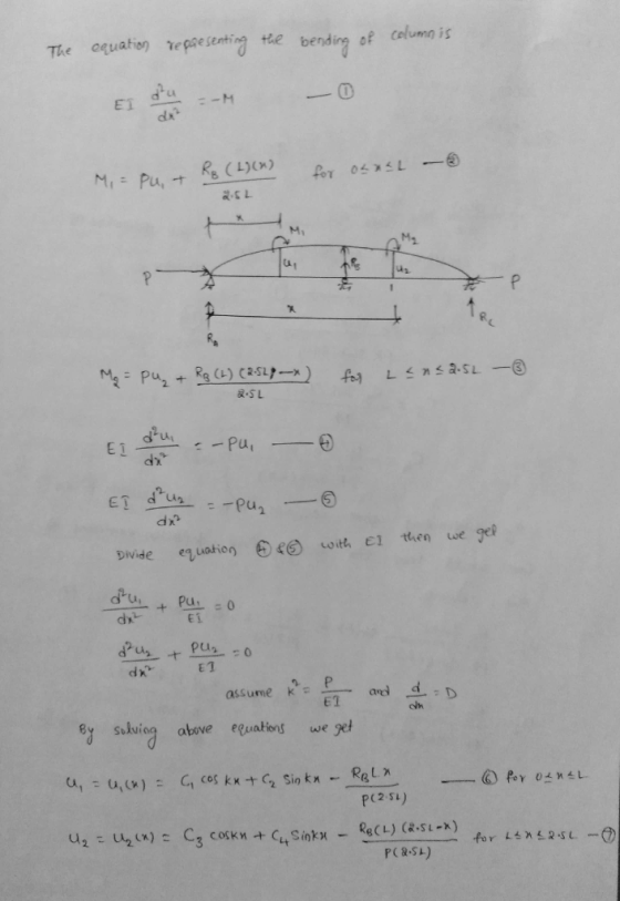 The oquatinepastinthe bending of celumg is Mi 2. R CL) C.SLyx L n 疯-SL E 1 dx EI doua Divide enuation田eOuoithe1 then we get E1 assume ka By sekvisg above equatins we _ @ 0스 )EL.