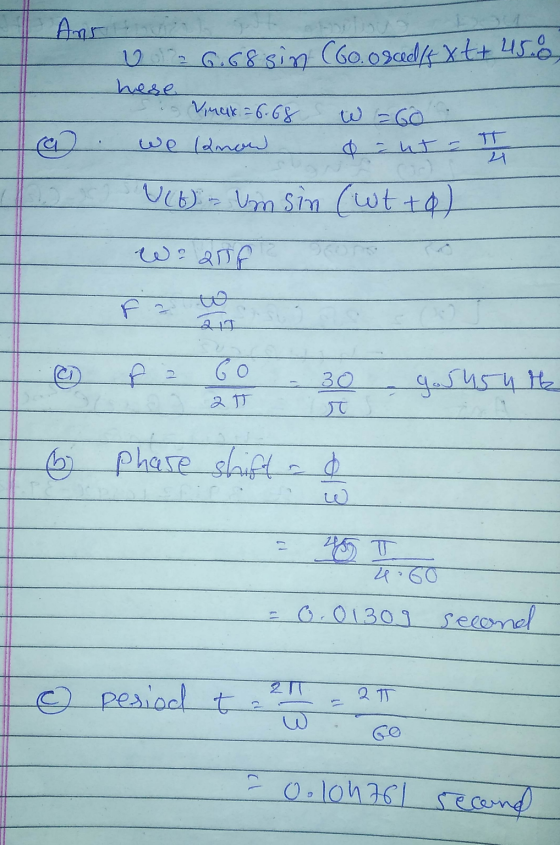 Anri U 26.68sin (6o.osed/f Xt+ 456 hese Vmax = 6.68 W = 60 we now - ut 4 U (6) - Umsin (wtto) wo anf Go & 30 gorusu re 2 T Ph