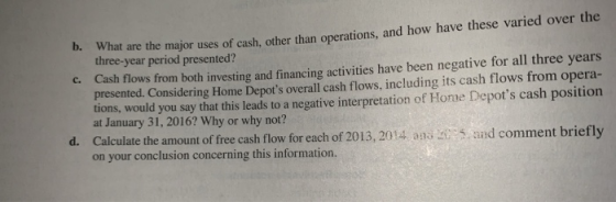the major uses of cash, other than operations, and how have these varied over the three-year period presented? c. Cash flows