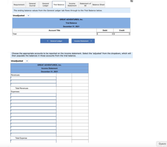 Requirement General Journal General Ledger Trial Balance Income Statement Statement of SE Balance Sheet The ending balance va