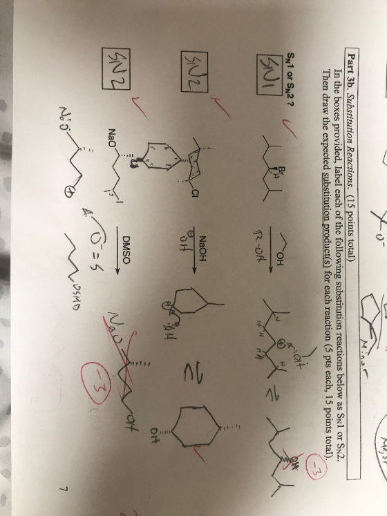 M ? Part 3b. Substitution Reactions. (15 points total) In the boxes provided, label each of the following substitution reacti