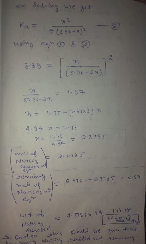 on solving we get ka - 4 (2.98-2)² using eqn & T71 72 2.89 = 7 (5.96-2n) n = 1.97 5.96-an n = 1.75 -1.97x2) 4.94 n = 11.75 n