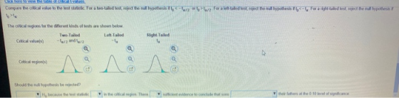 kabla ya ticacalles Compare the citical value to the locatistic. For a two Galled test reled the nullypothesis <=\/ 20/2 For