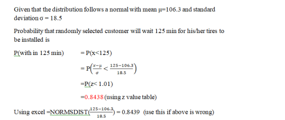 Given that the distribution follows a normal with mean u=106.3 and standard deviation o = 18.5 Probability that randomly sele
