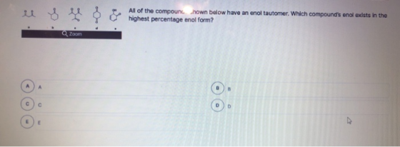 All of the compoung hown below have an enol tautomer. Which compounds enol exists in the highest percentage enol form? Q Zoo