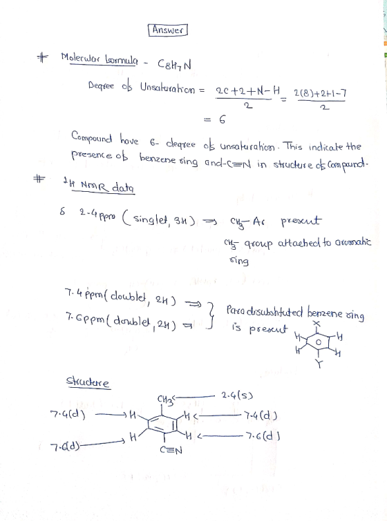 Answer] # Molecular sormulo - CHN Decree ols Unsaturation = 22 +2+N-H 2(8)+2+1-7 = 6 Compound have 6 degree of unsalurahion.
