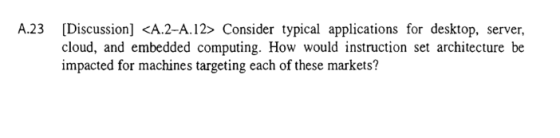 A.23 Discussion] <A.2-A.12> Consider typical applications for desktop, server cloud, and embedded computing. How would instru