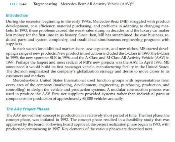 LO 2 8-47 Target costing Mercedes-Benz All Activity Vehicle (AAV)3 Introduction During the recession beginning in the early
