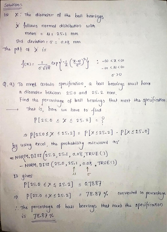  2 A Process Manufactures Ball Bearings With Diameters That Are Normally Distributed With Mean 