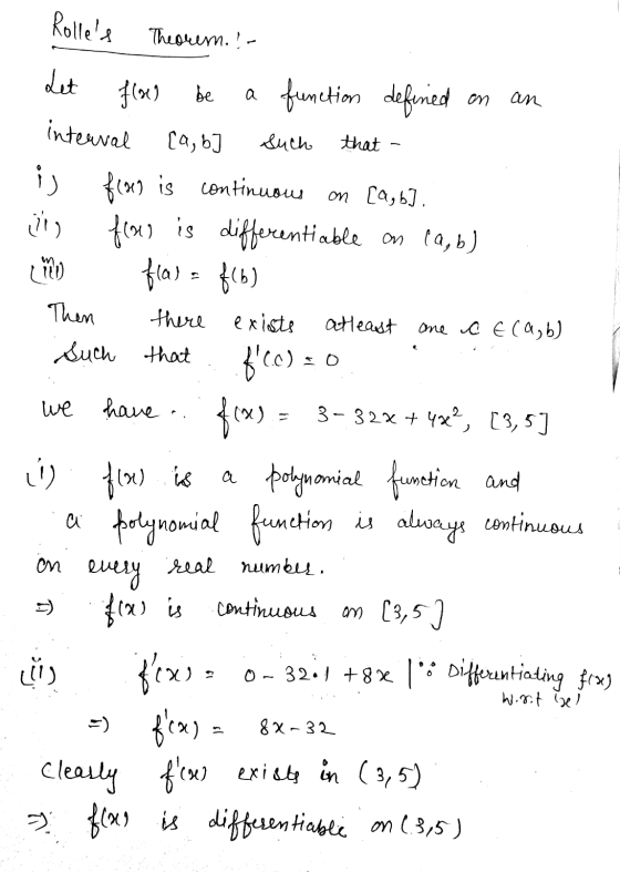 Rolles Theorem. :- Let floes be a function defined on an interval [a, b ] such that is fraes is continuous on [a,b]. in frou