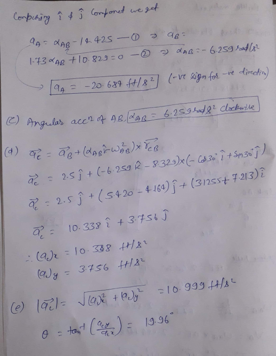 Conpuring i & Componet we get 9A=XAB-12.425 - 1.734AB +10.829= 0 - aB= det 3 LAB=-6.259 rad (82 194 = -20.689 ft/827 (-ve sig