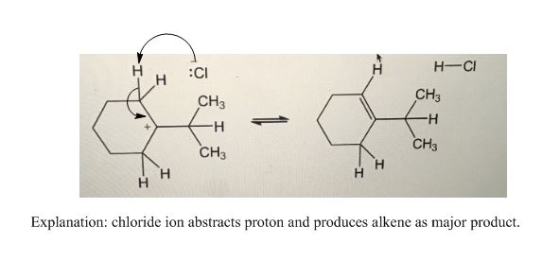 H-CI CH3 HH Explanation: chloride ion abstracts proton and produces alkene as major product.