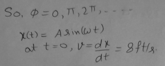 So, 0=0,TT, 2T. X(t) = Alinwt) at t=0, v=dx = 8ftle. at