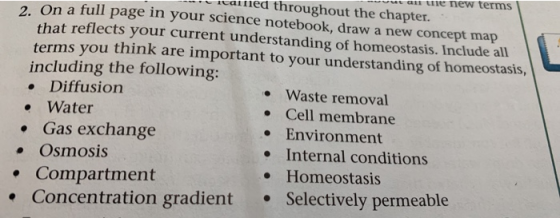 ---ricained throughout the chapter. -- utan we new terms 2. On a full page in your science notebook, draw a new concept map t