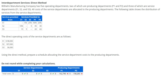 Interdepartment Services: Direct Method Wilhelm Manufacturing Company has five operating departments, two of which are produc