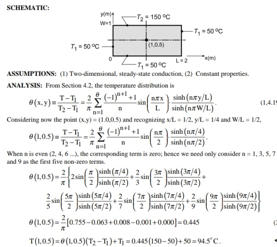 SCHEMATIC: y(m) W 1 T = 150 oC T. = 50 oC T, = 50 OC 0 T1 = 50 °C ASSUMPTIONS: (1) Two-dimensional, steady-state conduction,
