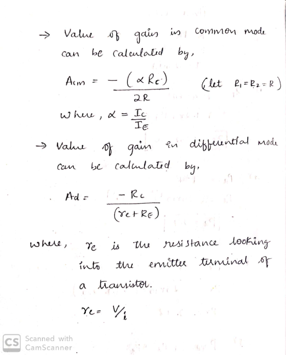 → Value of gain in common mode can be calculated by, Arm = - («Re) (let li = R2 =R) ar where, a = Ich → Value of gain in diff