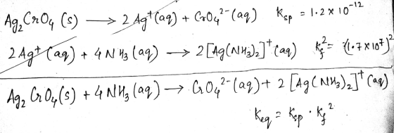 Ag, C904 (8) ► 2 Agt(aq) + C04? (aq) Kep = 1-2 *1012 24gHaq) + 4Ning (aq) → 2 [ag (artis](aq) that 416 7 x 107 )* Ag, G7Oy (