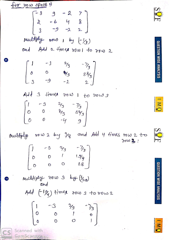 SOF for dow spac8 > 3 9 - 2 7 2. -6 4 8 3 -9 multiply now I by 1/3) and Add 2 times rool to row 2 2 QUESTION WISE ANALYSIS -3