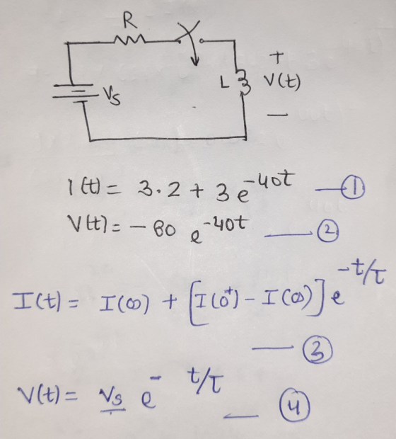 R T 3 V(t) -uot 1 (t) = 3.273 VH]=- 80 -40t -th I(t) = I() + (160) - ICM) Je 3 t/ V (t) = No e ч