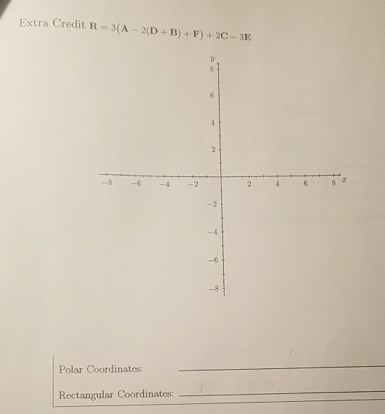 Extra Credit R 3(A -2(D+B) +F) + 2C-3B -8 -6 42 -6 Polar Coordinates: Rectangular Coordinates