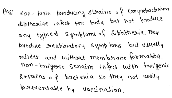 Hnson- toxin pnoducing strains o Canynebacteim diptesiae inec ne body but not produce any tabical symptoms of dibhth exia, Th