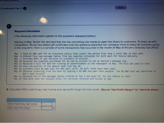 alt Disney W ... 3 Homework Part 2 Required Information The following information applies to the questions displayed below.]
