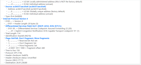 .......1................... = LG bit: Locally administered address (this is NOT the factory default) ........................
