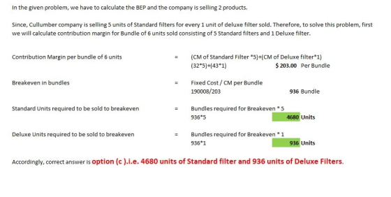 In the given problem, we have to calculate the BEP and the company is selling 2 products. Since, Cullumber company is selling