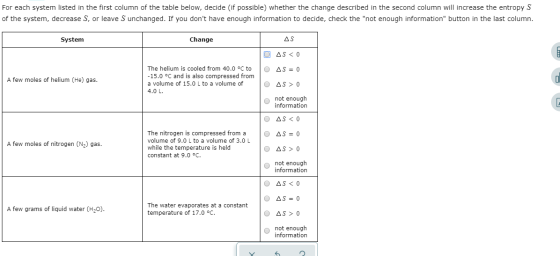 For each system listed in the first column of the table below, decide (if possible) whether the change described in the secon