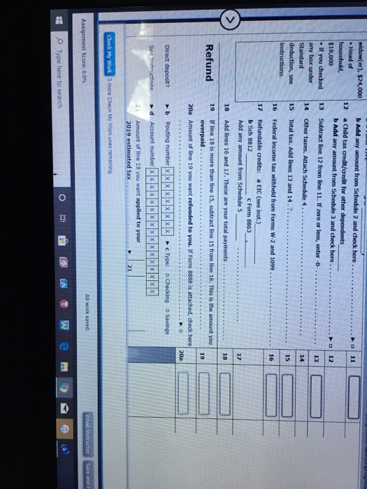12 widow(er), $24,000 - Head of household, $18,000 - If you checked any box under Standard deduction, see instructions Add an