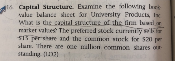 416. Capital Structure. Examine the following book- value balance sheet for University Products, Inc. What is the capital str
