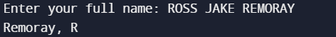 Enter your full name: ROSS JAKE REMORAY Remoray, R
