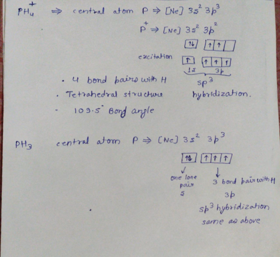PHu → central atom P → [Ne] 38 353 p → [ne] 35 36 excitation D 7190 sp3 4 bond bairs with H Tetrahedral structure 109.5 Bond