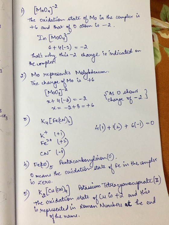 1 [M.0472 The oxidation state of Mo in the complex is +6 and that of o atom is - 2 In Mo04) 6+41-2) = -2 thats why this 2 ch