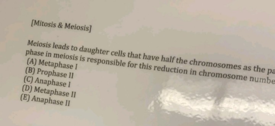[Mitosis & Meiosis] Meiosis leads to daughter cells that have half the chromosomes as the phase in meiosis is responsible for