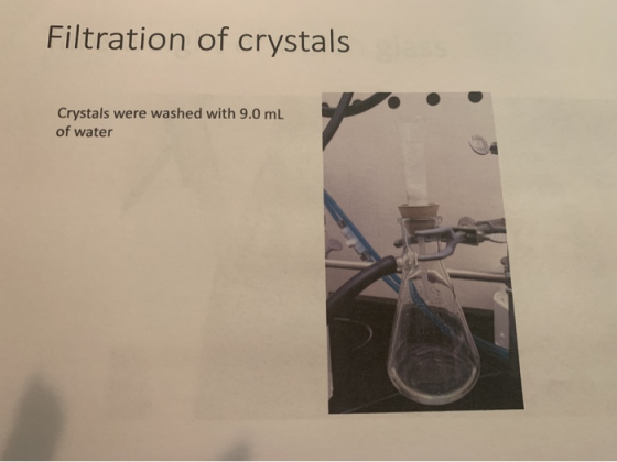 Filtration of crystals Crystals were washed with 9.0 mL of water