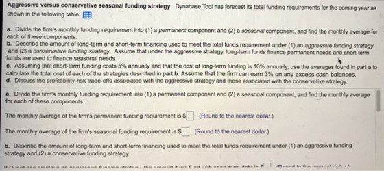Aggressive versus conservative seasonal funding strategy Dynabase Tool has forecast its total funding requirements for the co