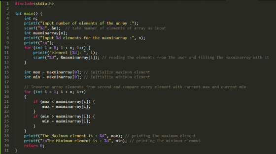 1 #include<stdio.h> int main() { int n; printf(Input number of elements of the array :); scanf(%d, &n); // take number of