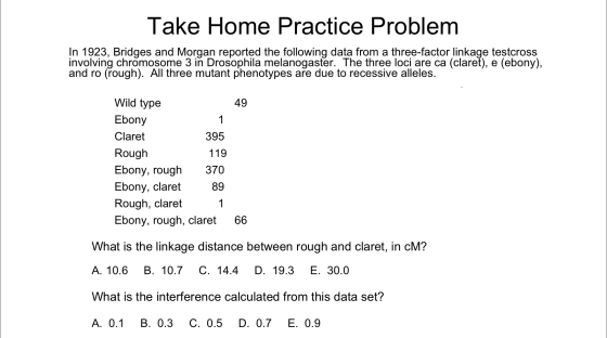 Take Home Practice Problem In 1923, Bridges and Morgan reported the following data from a three-factor linkage testcross invo