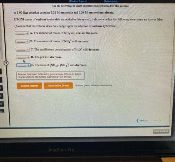 [Review Topico) References Use the References to access important values If needed for this question. A 1.00 liter solution c