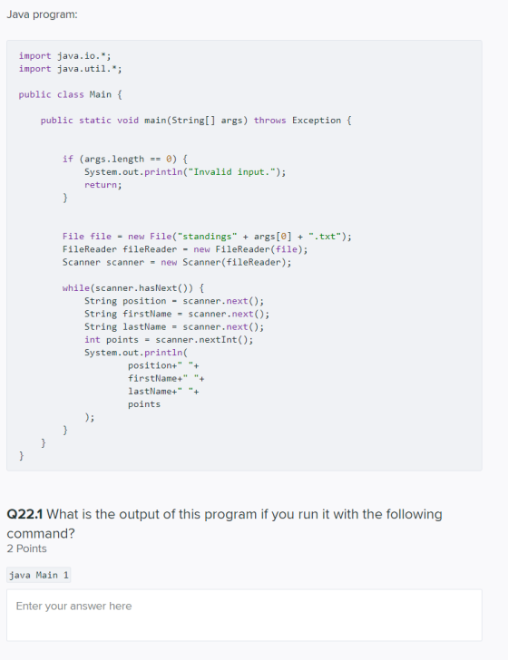 Java program: import java.io.*; import java.util.*; public class Main { public static void main(String[] args) throws Excepti