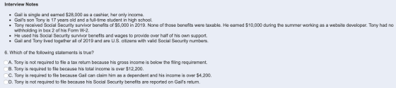 Interview Notes • Gail is single and earned $28,000 as a cashier, her only income. • Gails son Tony is 17 years old and a fu