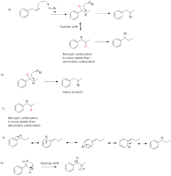 H-Br o zoom Hydride shift of-ol Benzylic carbocation is more stable than secondary carbocation Dimo minor product Benzylic c
