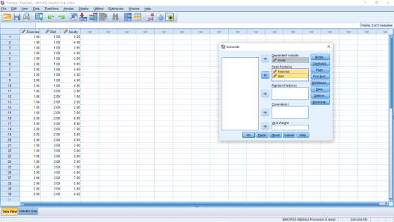 te *Untitled1 [DataSetO] - IBM SPSS Statistics Data Editor File Edit View Data Transform Analyze Graphs Utilities Extensions