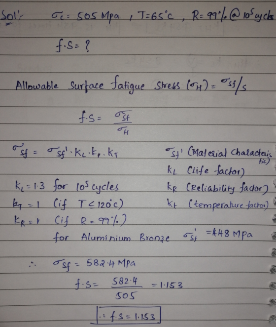 Surface fatigue. Shresto): Allou2able Mat cial Chatactai k Cife Jacor) R (Reliability jador kl: 13 for tos cycles 43 MPa or Alumi ntum Riane S824- 1153 SOS