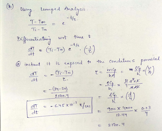 is Lumped Analysis T Too Ti Tau wrt time t dT at 1t -1 00 @ instant posedl to thu CondituSPreuiclad Ihs aT dt ん(A --(34-20) 2