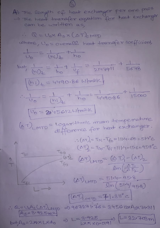 le A} The length of heat exchanger per ome pase ~ The heat transfer equation for heat exchanger can be written as, @ = Vox As